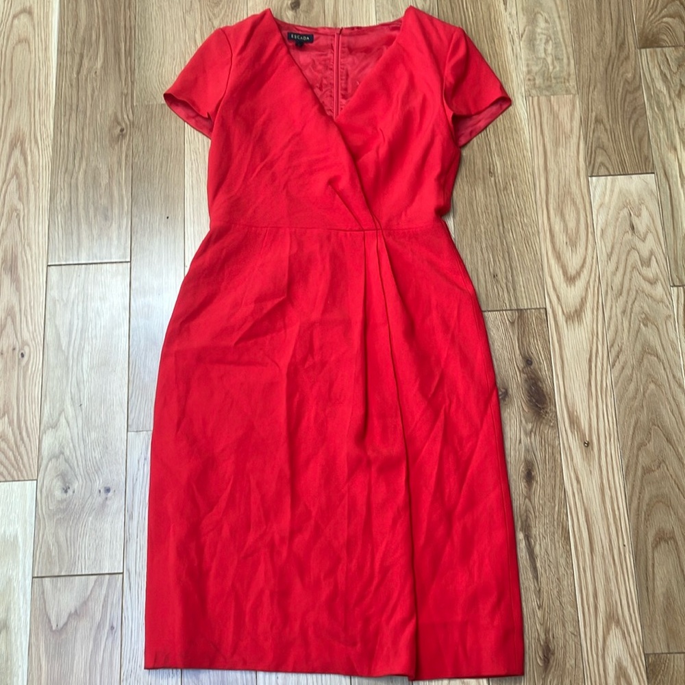 ESCADA Red Sheath Midi Dress with V-Neck SIZE 36
